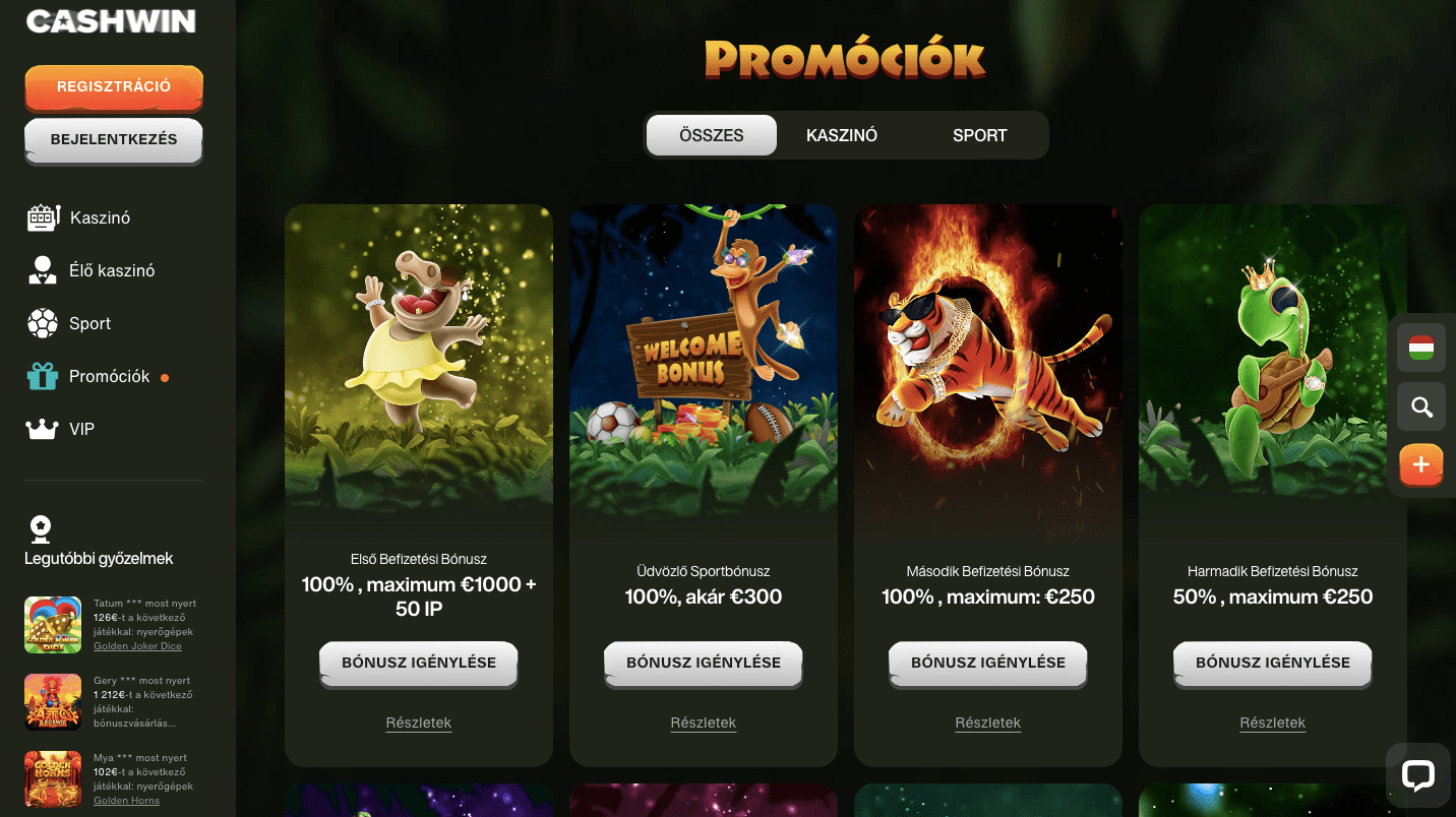 CashWin casino promóciók és bónuszok